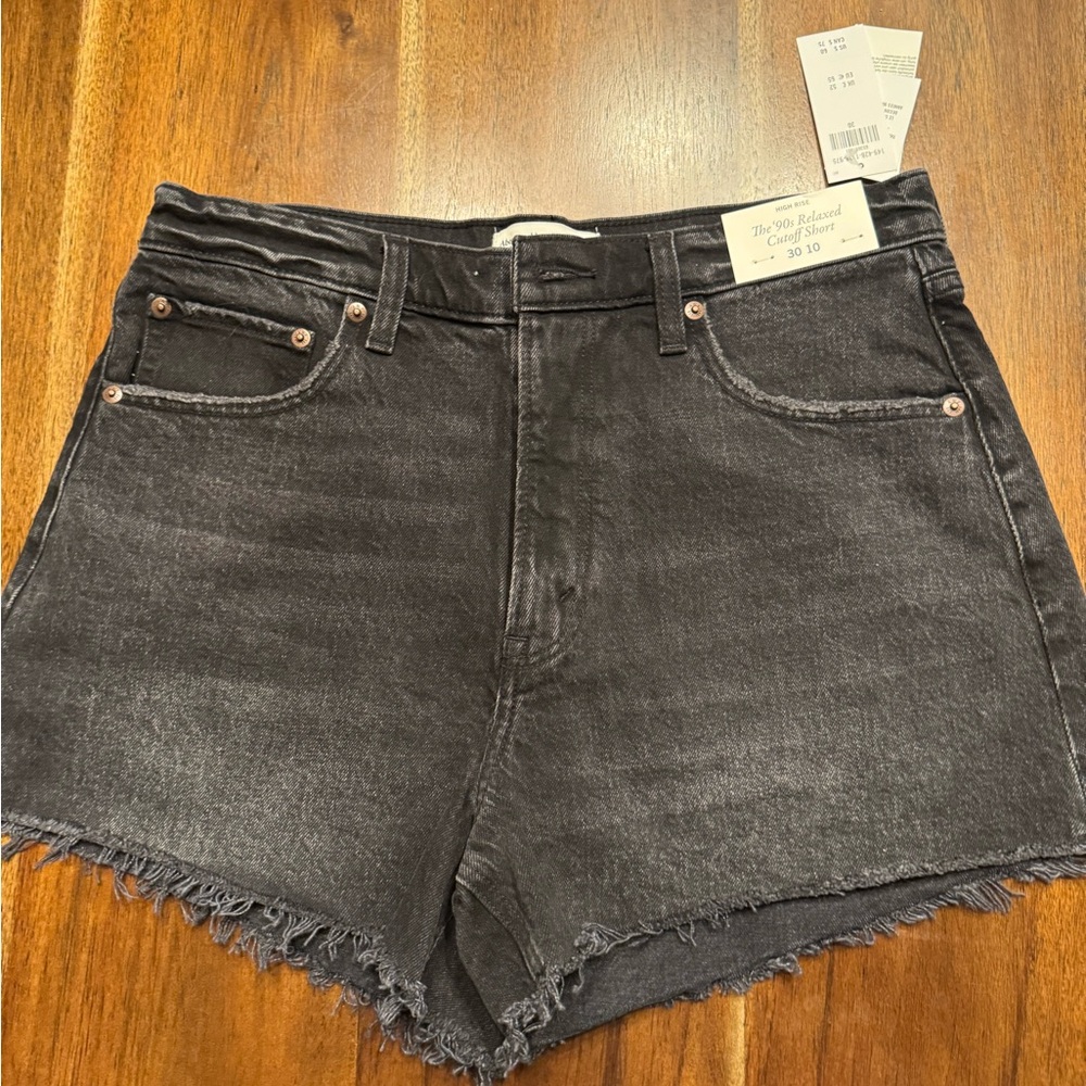 Abercrombie & Fitch Black High-Rise Distressed Denim Shorts